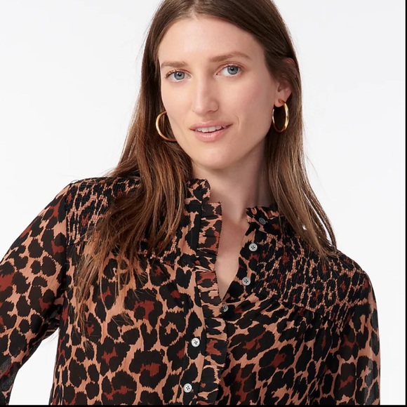 J.Crew Smocked popover top in leopard crinkle chiffon - Picture 4 of 7